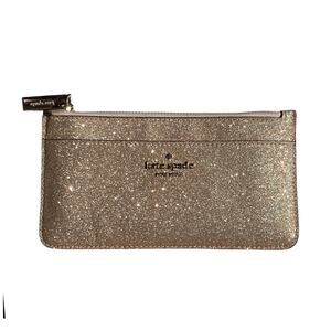 Kate Spade Gold Glitter Cardholder Pouch Wallet Zip Clutch